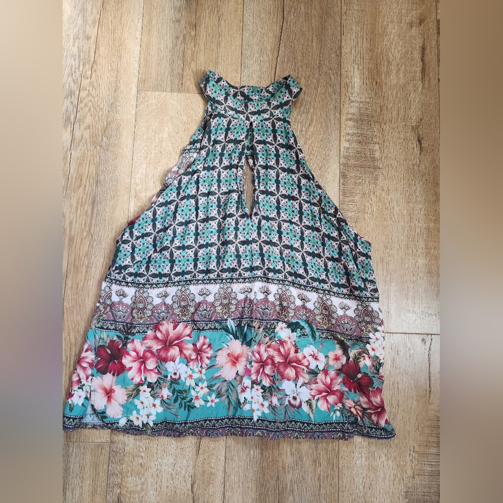 RARE Vintage 90s Farm Rio Brasil Tropical Batik Halter Top S Key Hole Floral - Picture 4 of 10